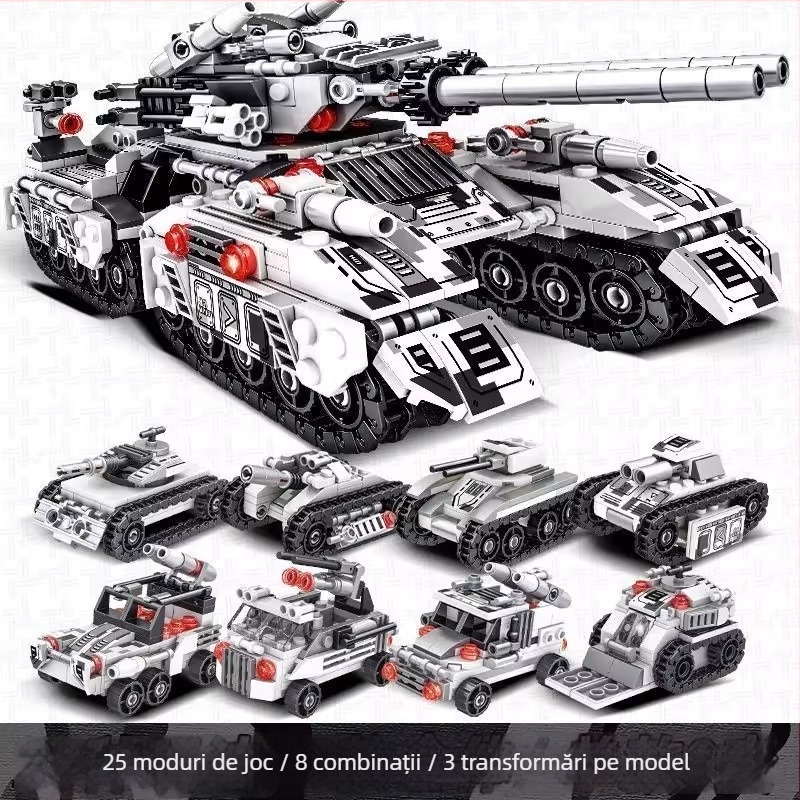 Set de construcție cu tanc militar compatibil cu Lego – jucării educaționale de asamblat pentru băieți, cadou cu vehicul blindat pentru copii.