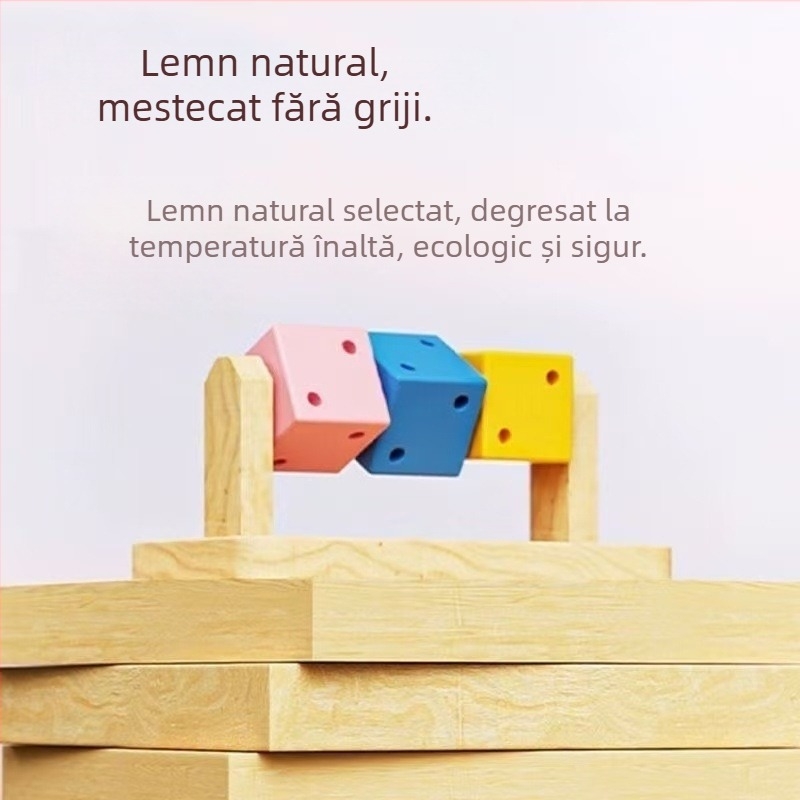 Jucărie de dentiție din lemn pentru hamsteri, cub puzzle colorat