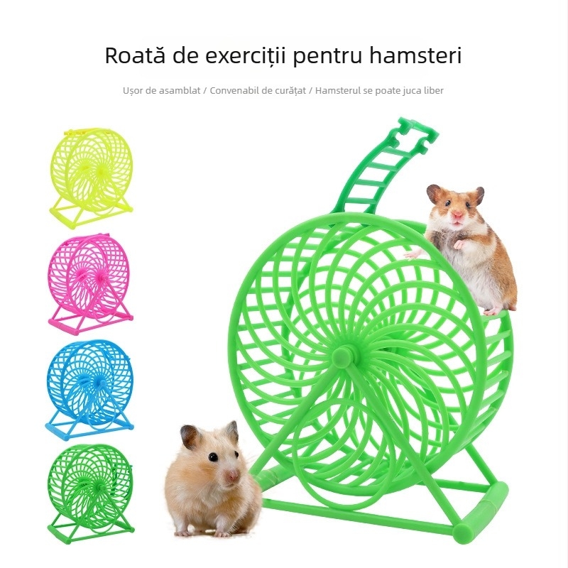 Roată de alergare pentru hamster, cu suport, în stil turn de vânt – aparat de exerciții pentru animale de companie mici