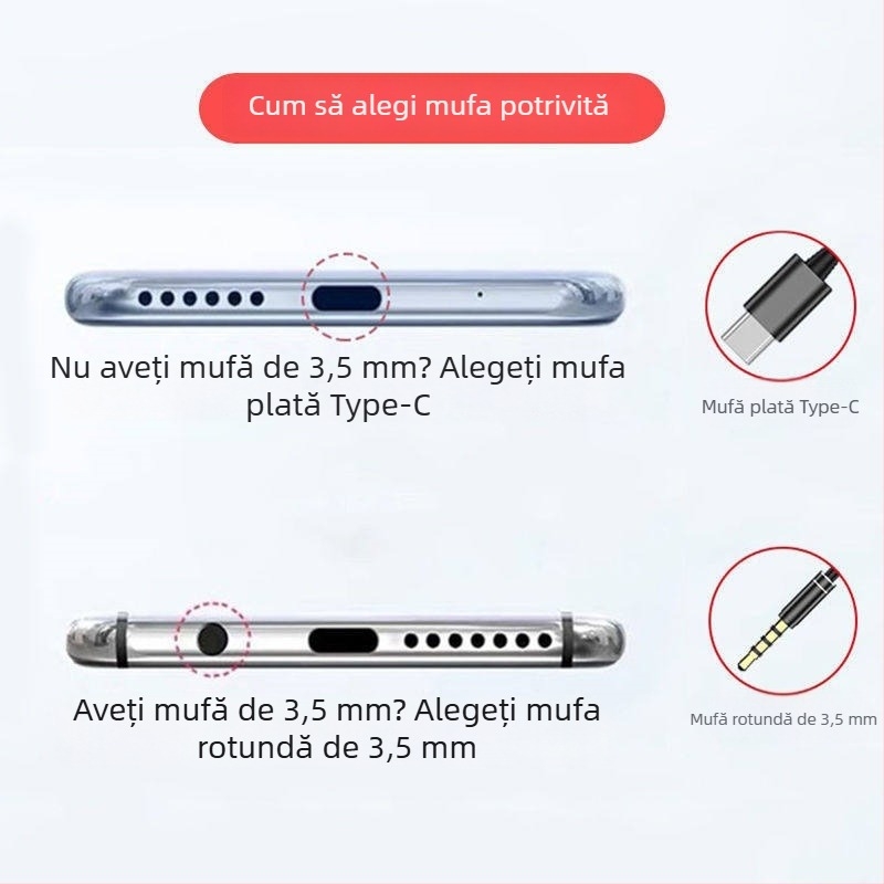 Căști in-ear pentru karaoke, cu fir, cu conector Type-C și 3,5 mm, pentru cântat