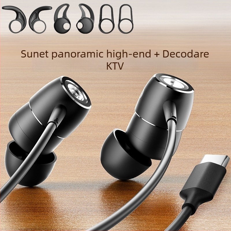 Căști in-ear pentru karaoke, cu fir, cu conector Type-C și 3,5 mm, pentru cântat