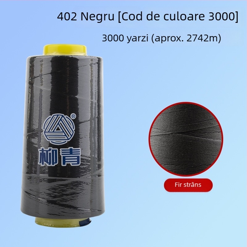 Ață de cusut 402 Liujing, 3000 de yarzi, poliester cu fibră scurtă, negru-alb