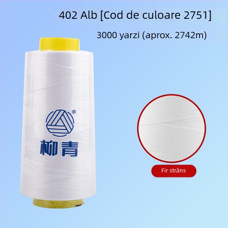 Ață de cusut 402 Liujing, 3000 de yarzi, poliester cu fibră scurtă, negru-alb