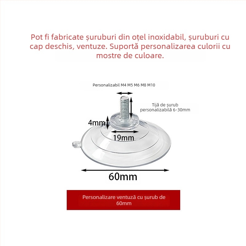 Ventuză de 60 mm cu șuruburi pentru raft de baie, PVC, transparent