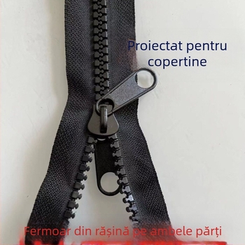 Fermoar Nr. 10 din rășină, cu dinți groși, dublu-închis, interior negru și exterior negru, destinat perdelei de ploaie pentru adăpostul triciclului electric