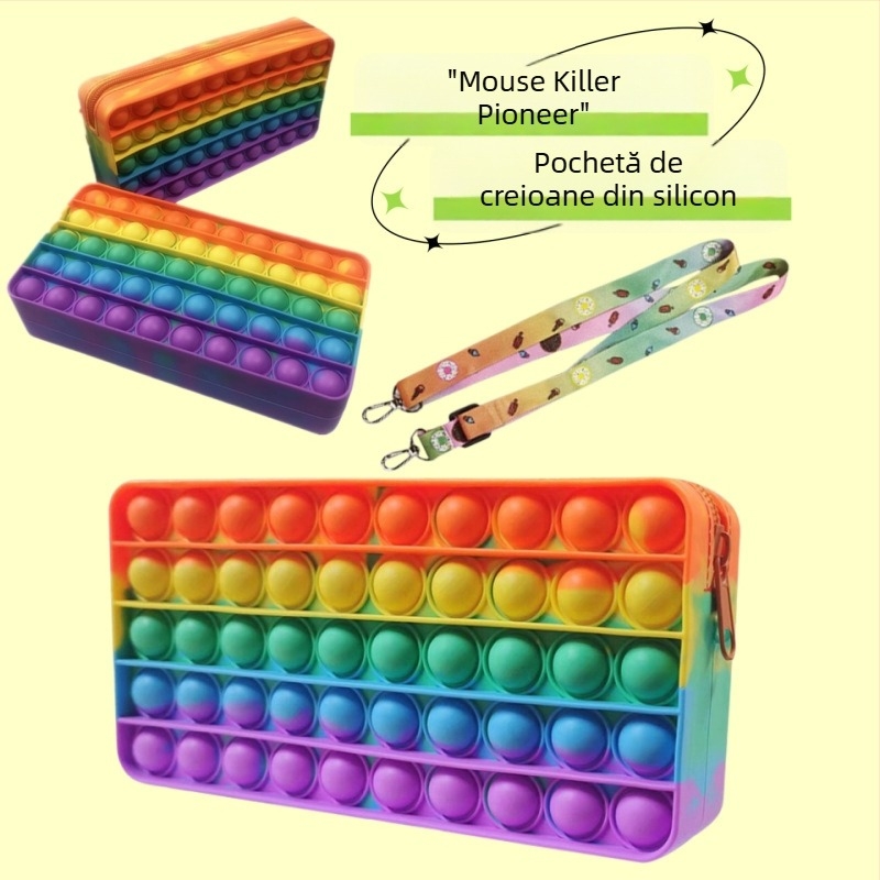Penar din silicon pentru copii, design gradient, capacitate mare, organizator pentru rechizite