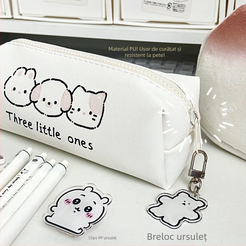 Penar Cream Bear, design minimalist, gentuță drăguță pentru rechizite, capacitate mare