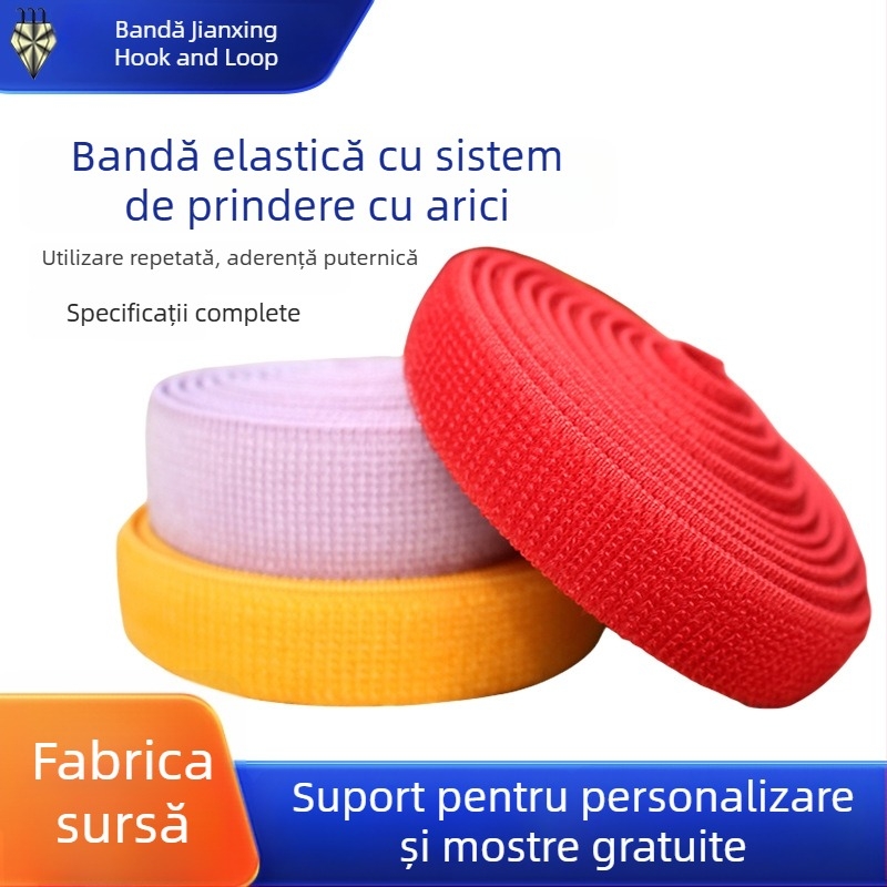 Bandă Velcro elastică, colorată, anti-piling, nylon autoadeziv, suprafață moale cu cârlige pentru perdele de ușă și fereastră, fixare și legare