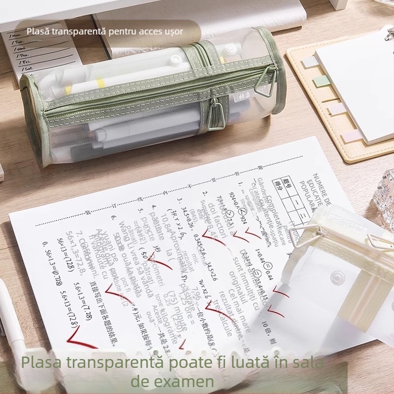 Suport din plasă pentru pixuri și penar, geantă de rechizite cu două funcții, capacitate mare, design elegant