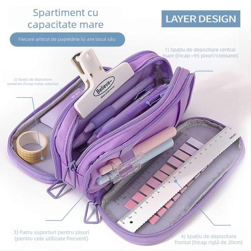 Penar din pânză, de înaltă calitate, cu mai multe compartimente, capacitate mare, culoare solidă, design minimalist pentru elevi