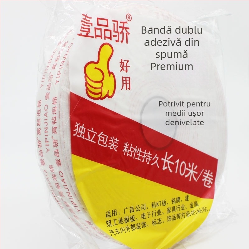 Bandă dublu-adezivă din burete PE, spumă puternică, lățime 20 mm, lungime 3 m, pentru montaj KT plăci