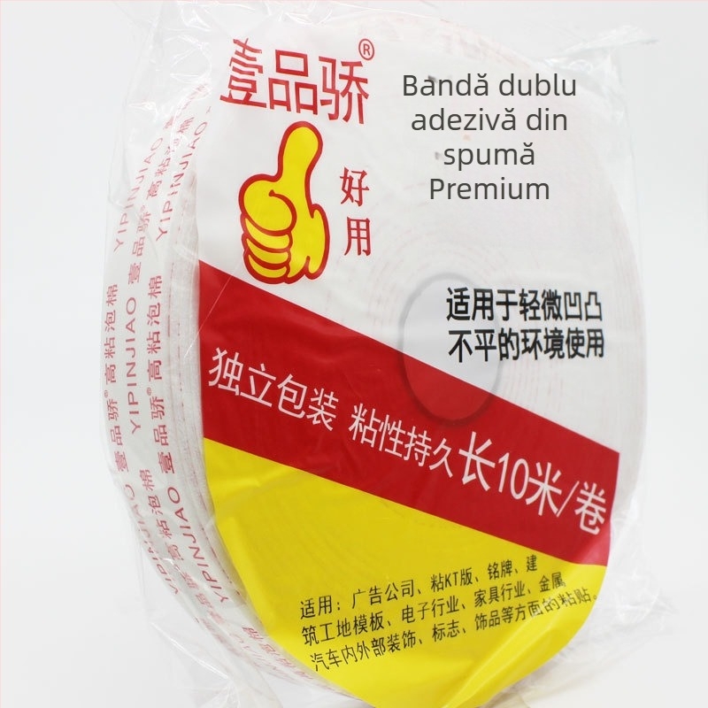Bandă dublu-adezivă din burete PE, spumă puternică, lățime 20 mm, lungime 3 m, pentru montaj KT plăci