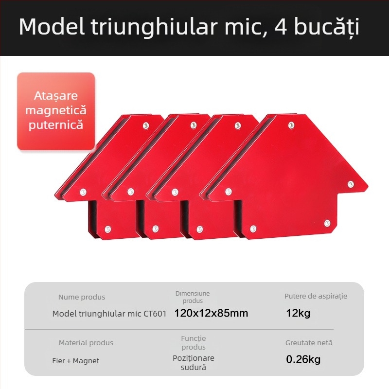 Suport magnetic pentru sudură cu dispozitiv de poziționare la unghiuri multiple, locator pentru unghi de 90° și riglă magnetică de sudură