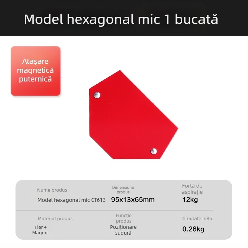 Suport magnetic pentru sudură cu dispozitiv de poziționare la unghiuri multiple, locator pentru unghi de 90° și riglă magnetică de sudură