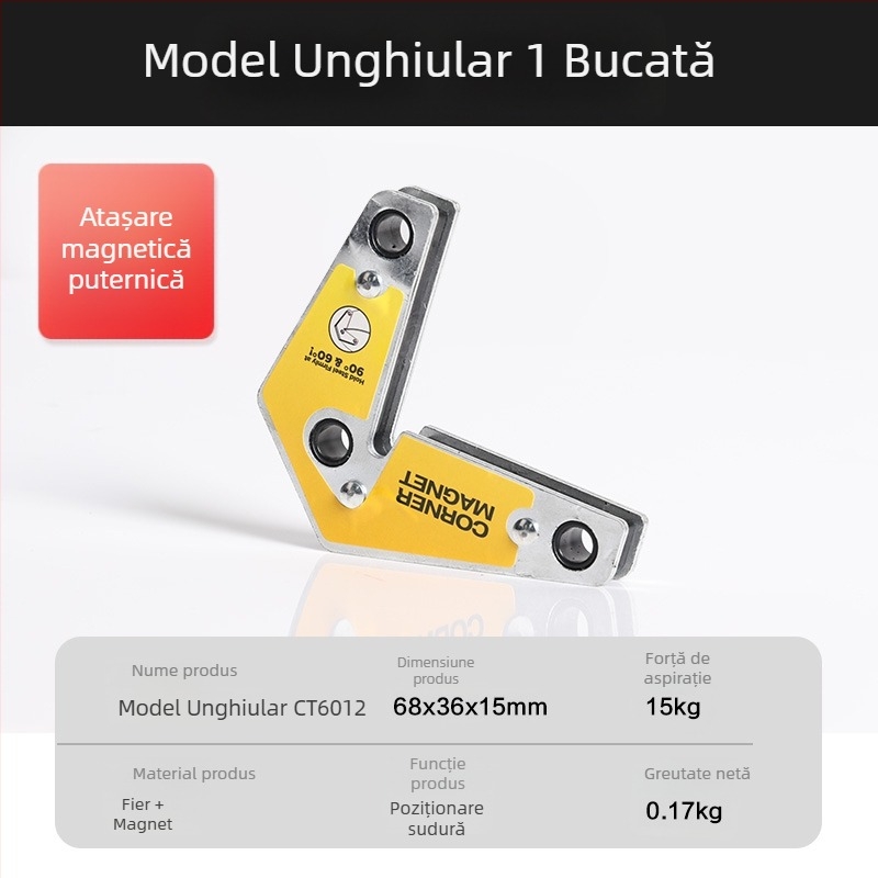 Suport magnetic pentru sudură cu dispozitiv de poziționare la unghiuri multiple, locator pentru unghi de 90° și riglă magnetică de sudură