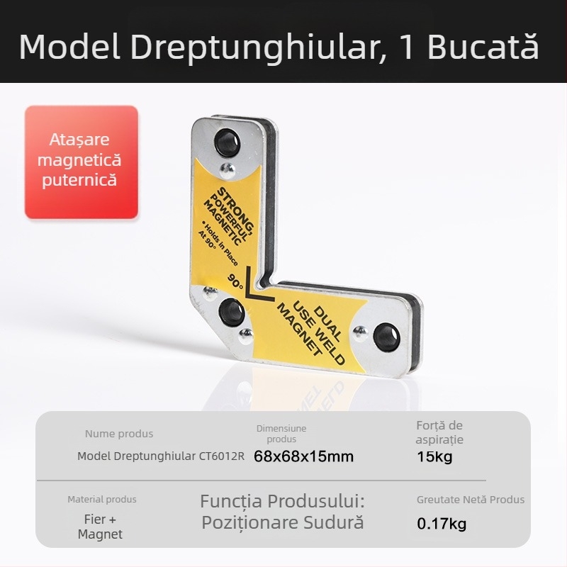 Suport magnetic pentru sudură cu dispozitiv de poziționare la unghiuri multiple, locator pentru unghi de 90° și riglă magnetică de sudură