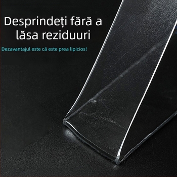 Bandă adezivă dublu-față transparentă, vâscozitate mare, fără reziduuri, adeziv nano acrilic, lățime 2 cm sau 3 cm, lungime 1–5 m