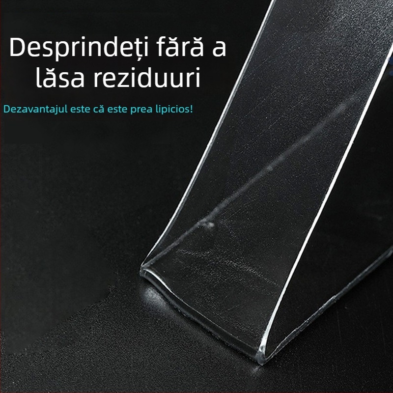Bandă adezivă dublu-față transparentă, vâscozitate mare, fără reziduuri, adeziv nano acrilic, lățime 2 cm sau 3 cm, lungime 1–5 m