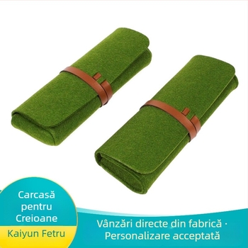 Penar minimalist din fetru, culoare uni, curea creativă, husă-rolă pentru creioane cu imprimare a logo-ului
