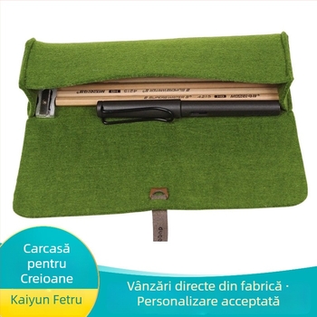 Penar minimalist din fetru, culoare uni, curea creativă, husă-rolă pentru creioane cu imprimare a logo-ului