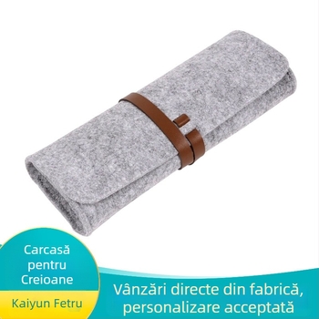 Penar minimalist din fetru, culoare uni, curea creativă, husă-rolă pentru creioane cu imprimare a logo-ului