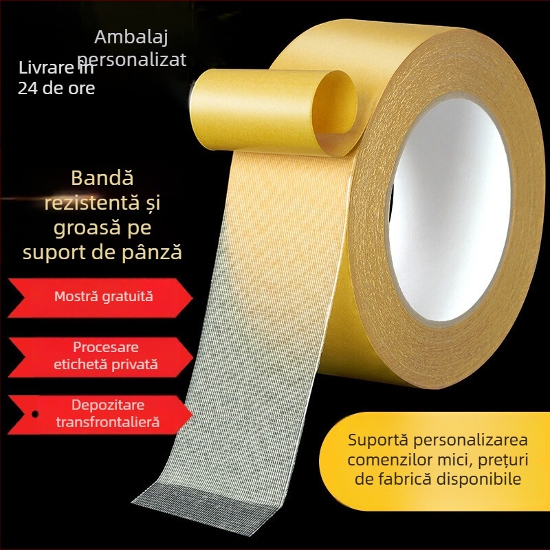 Bandă dublu-adezivă cu bază din material textil, aderență puternică pentru fixare pe pereți, îmbinarea covoarelor fără urme, pentru nunți și expoziții, plasă de baloane