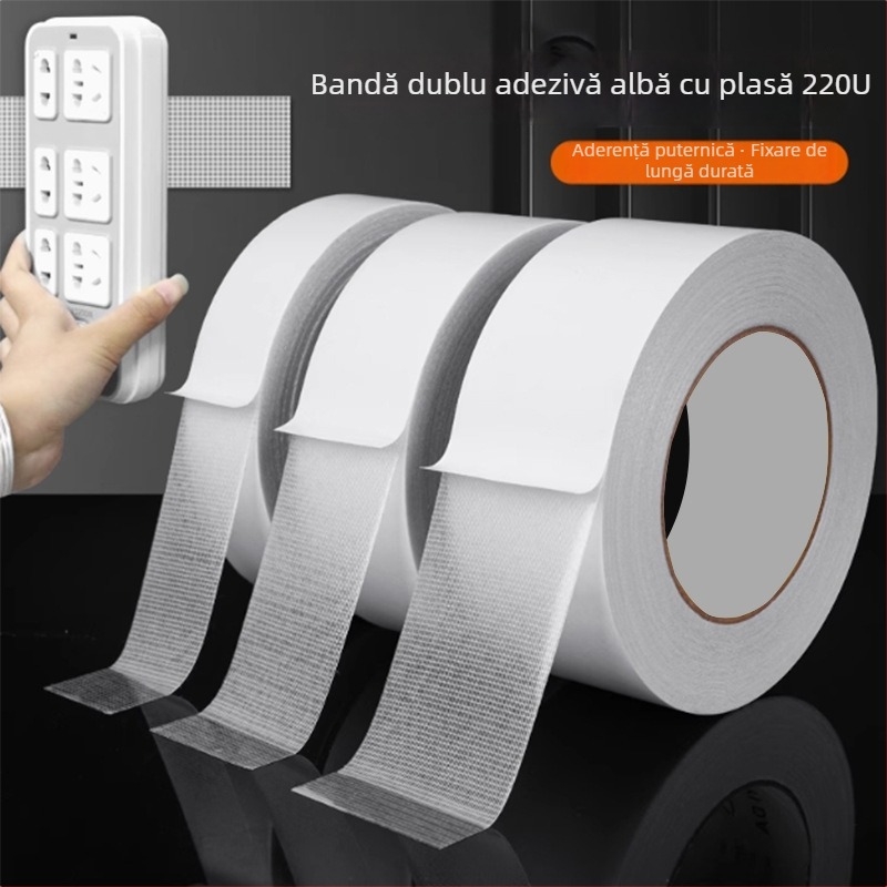 Bandă dublu-adezivă cu bază din material textil, aderență puternică pentru fixare pe pereți, îmbinarea covoarelor fără urme, pentru nunți și expoziții, plasă de baloane