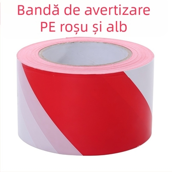 Bandă de avertizare PE roșu-alb, fără adeziv, linie de siguranță pentru șantiere și zone aglomerate