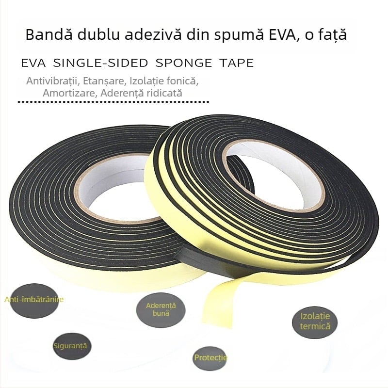 Bandă EVA din spumă, monoadesivă, negru-alb, îngroșată, absorbantă la șocuri