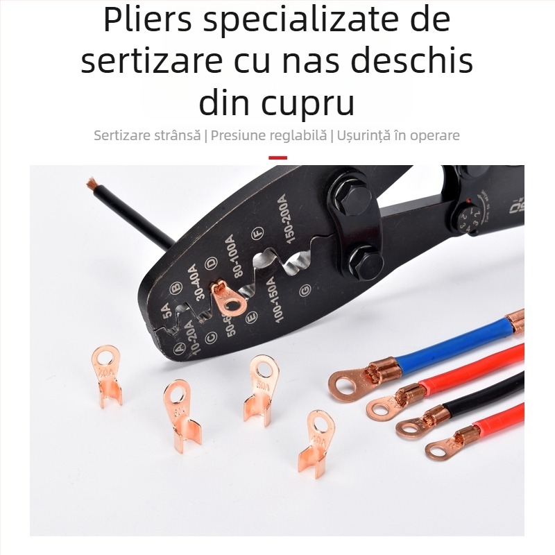 Clește crimpare pentru terminale din cupru, tip U, cu gură deschisă, presare la rece, instrument manual pentru cabluri, 5-500A