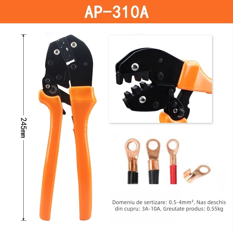 Clește crimpare pentru terminale din cupru, tip U, cu gură deschisă, presare la rece, instrument manual pentru cabluri, 5-500A