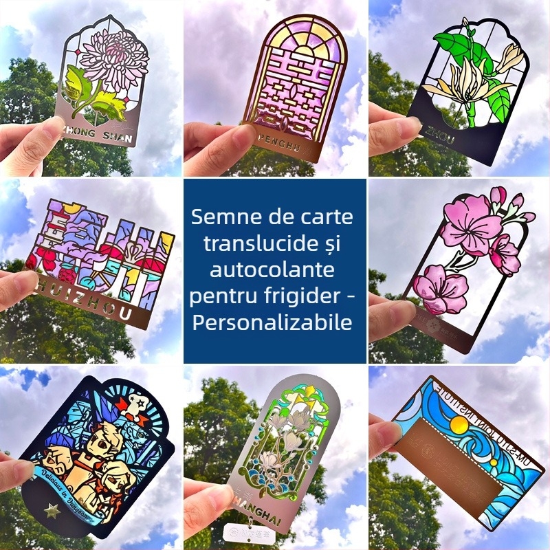 Semn de carte din metal transparent, decupat, cu email de sticlă, magnet pentru frigider cu efect lumină-umbră — suvenir personalizat din zonă turistică