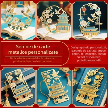 Semn de carte metalic, personalizat, cu relief, în stilul Orașului Interzis — cadou cultural creativ de înaltă calitate pentru mediul corporativ și educațional