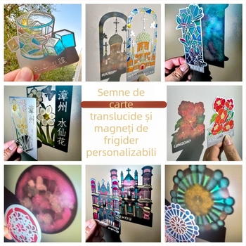 Semn de carte transparent personalizat, magnet de frigider cu decupaj metalic și finisaj transparent colorat