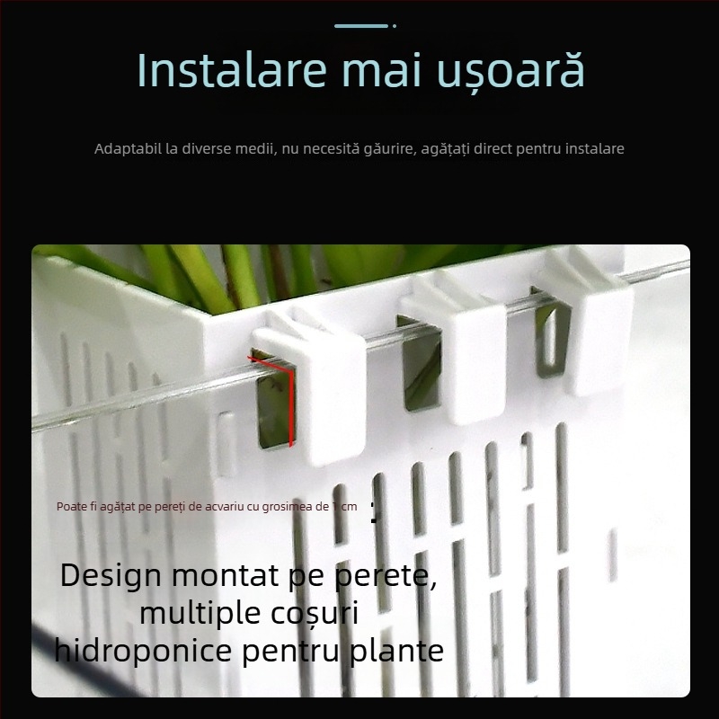 Cupă montată pe perete pentru plantare în acvariu și rezervor pentru țestoase, coș hidroponic suspendat, coș pătrat multifuncțional de depozitare