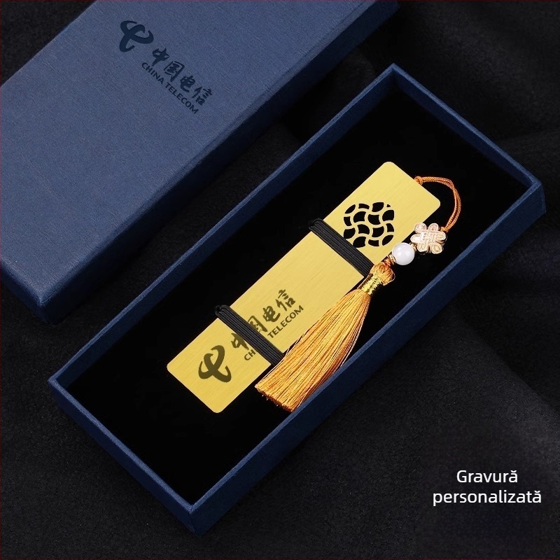 Semn de carte din alamă pentru întreprinderi și școli, gravură a logo-ului și a textului, ambalaj în cutie cadou personalizată