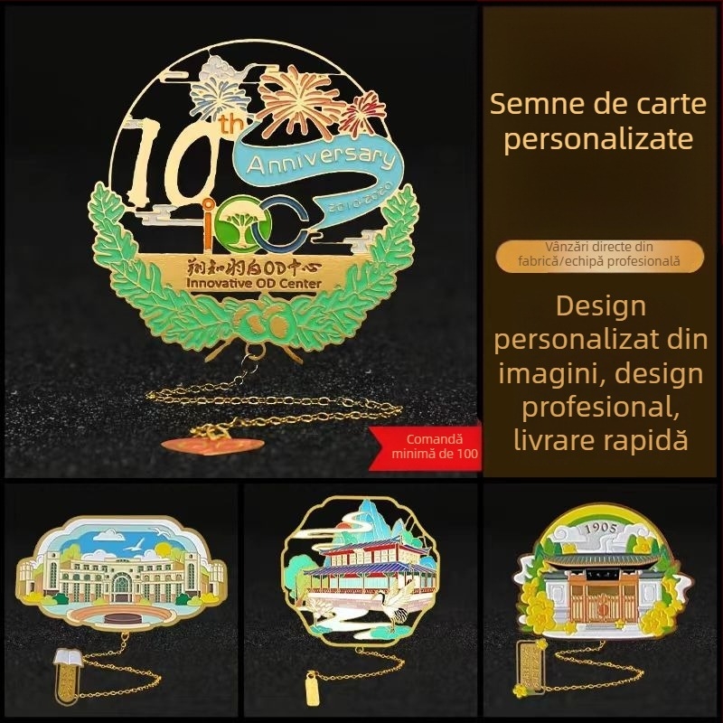 Semn de carte metalic cu logo personalizat, design antic chinezesc decupat, set cadou pentru obiective turistice, școli și cultură corporativă