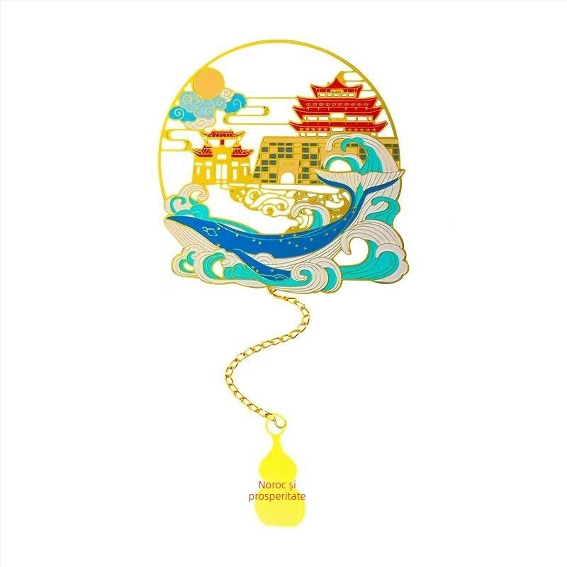 Semn de carte metalic cu logo personalizat, design antic chinezesc decupat, set cadou pentru obiective turistice, școli și cultură corporativă