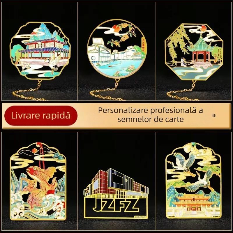 Semn de carte metalic cu logo personalizat, design antic chinezesc decupat, set cadou pentru obiective turistice, școli și cultură corporativă