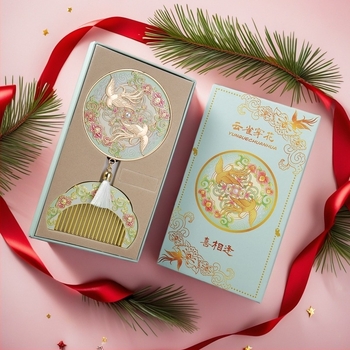 Semn de carte metalic într-un set cadou în cutie, cu motiv pasăre și flori, design portabil și creativ, cadou de Anul Nou