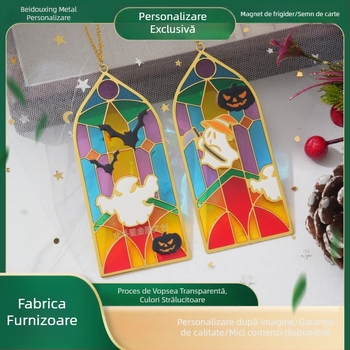 Semn de carte din metal translucid cu gravură și decupaj, design lumină și umbră, magnet metalic pentru frigider, pandantiv omagial Halloween și Crăciun