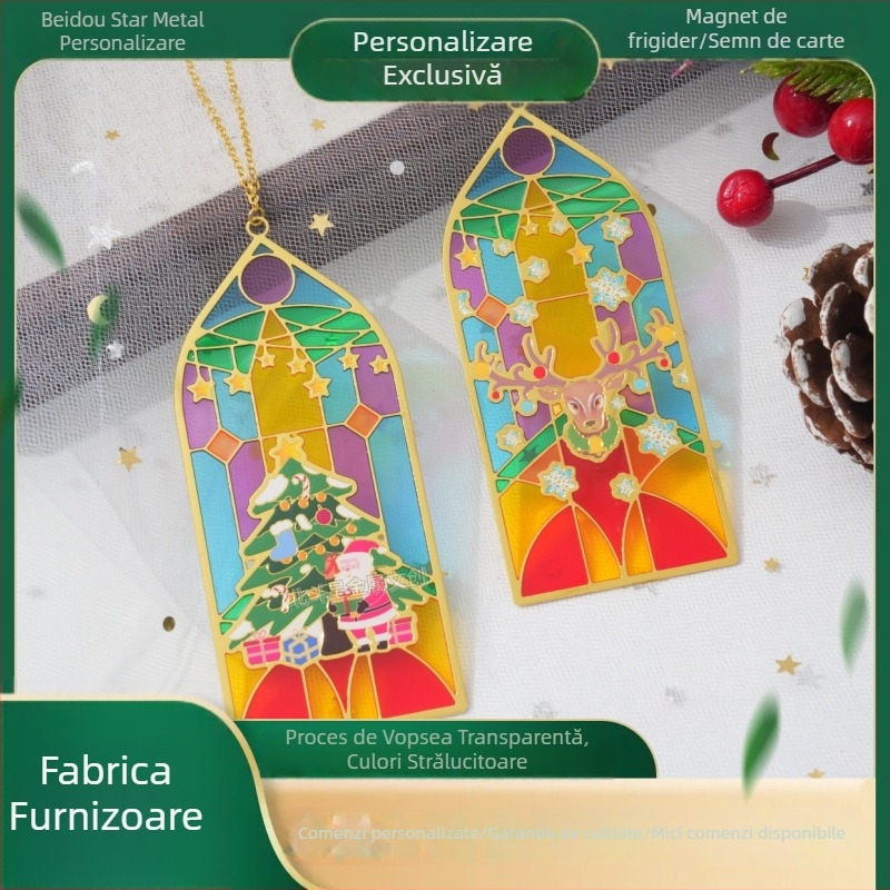 Semn de carte din metal translucid cu gravură și decupaj, design lumină și umbră, magnet metalic pentru frigider, pandantiv omagial Halloween și Crăciun