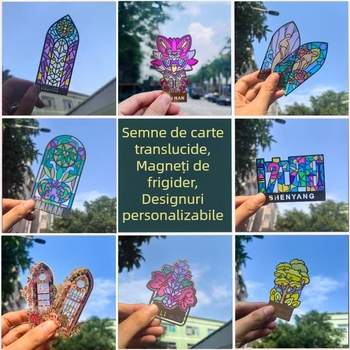 Semne de carte translucide, gravură personalizată, finisaj transparent, magneți metalici pentru frigider cu decupaje lumină-umbră