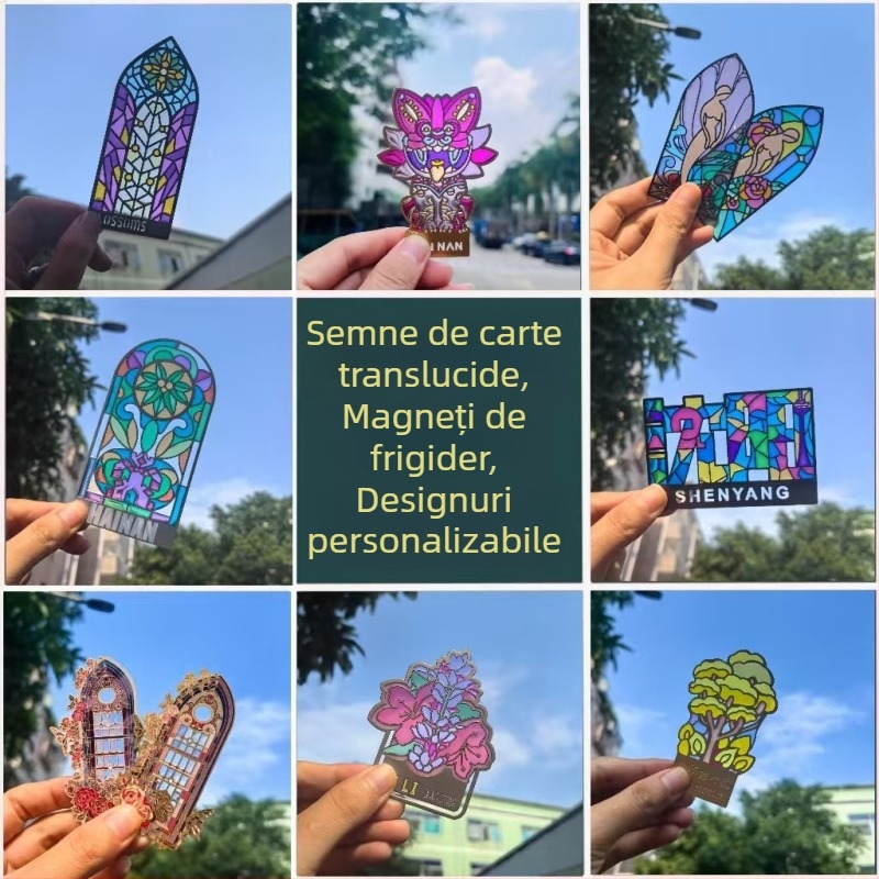 Semne de carte translucide, gravură personalizată, finisaj transparent, magneți metalici pentru frigider cu decupaje lumină-umbră