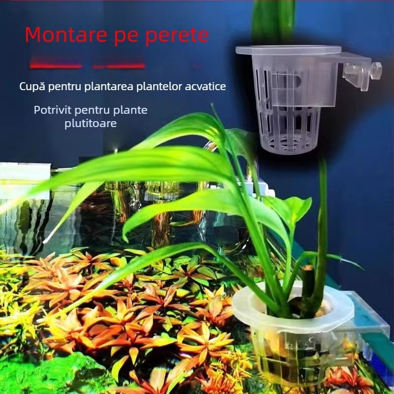 Coș de plantare montat pe perete pentru plante acvatice hidroponice și decor pentru acvariu