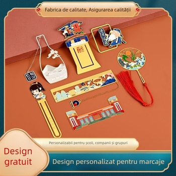 Semn de carte din alamă, în stil chinezesc, cu decupaj ornamental, personalizabil, inspirat de muzee și obiective turistice