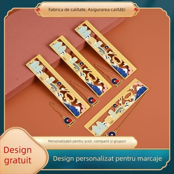 Semn de carte din alamă, în stil chinezesc, cu decupaj ornamental, personalizabil, inspirat de muzee și obiective turistice