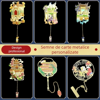 Semn de carte metalic, cu design în stil chinezesc, decupat; personalizabil pentru muzee și obiective turistice; cadou de absolvire