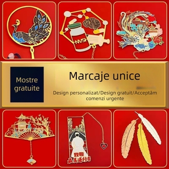 Semn de carte din alamă, cu decupaj din metal și gravură a siglei școlii sau a companiei, suveniruri culturale și de călătorie, personalizate cu imagini