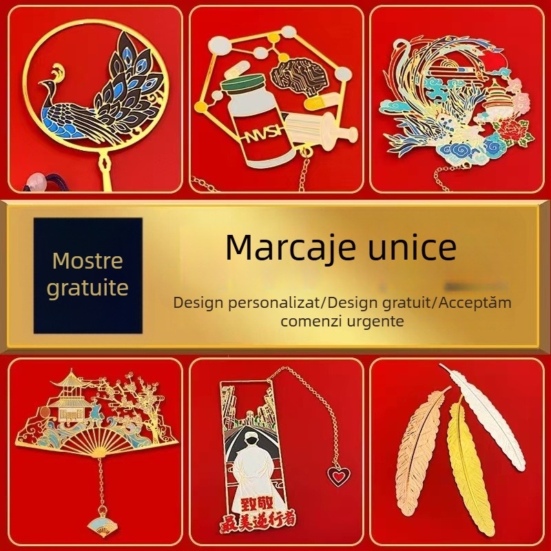 Semn de carte din alamă, cu decupaj din metal și gravură a siglei școlii sau a companiei, suveniruri culturale și de călătorie, personalizate cu imagini